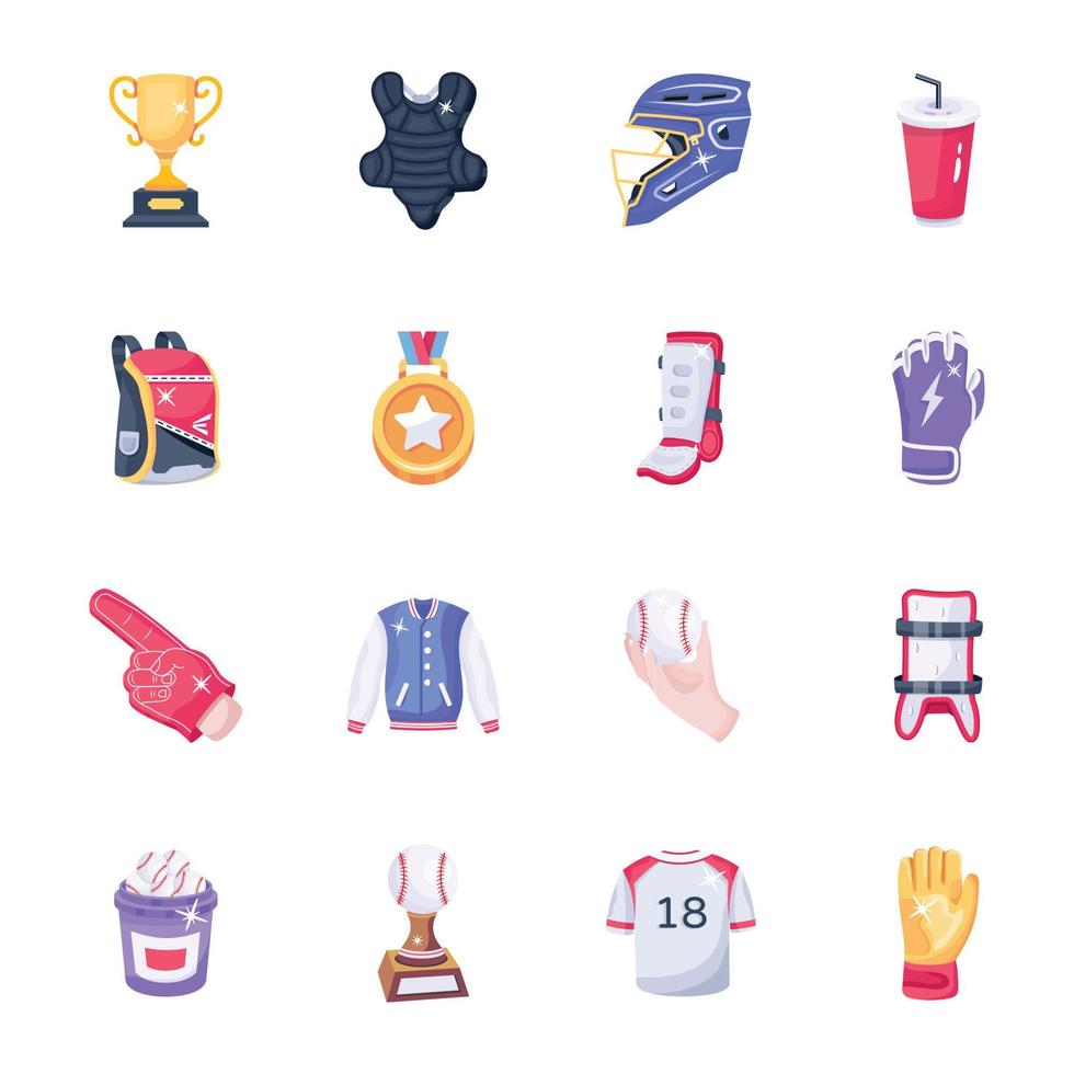 Collection of Baseball Game 2D Icons vector