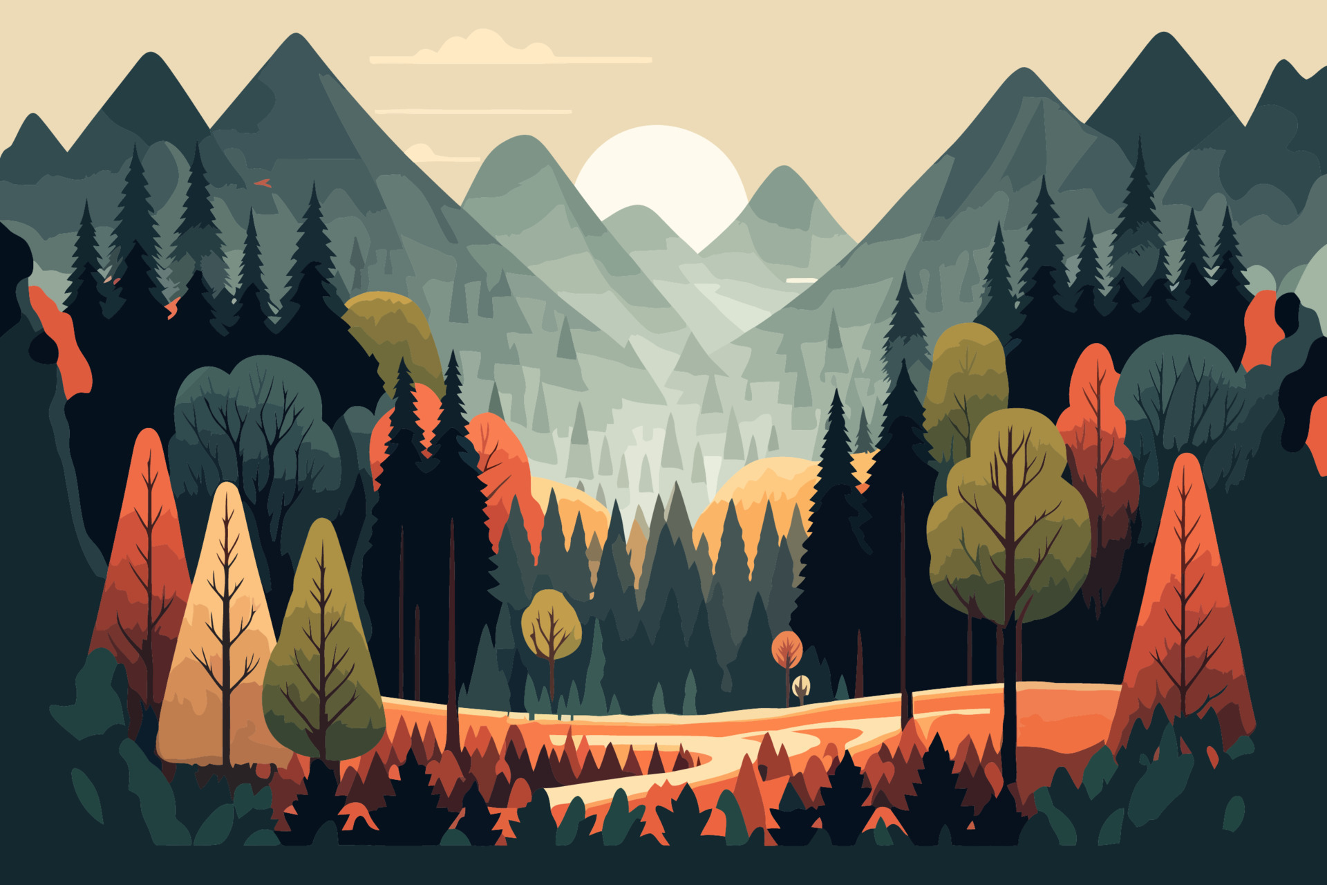 Landscape of nature green forest mountain. Vector illustration 18920418 ...