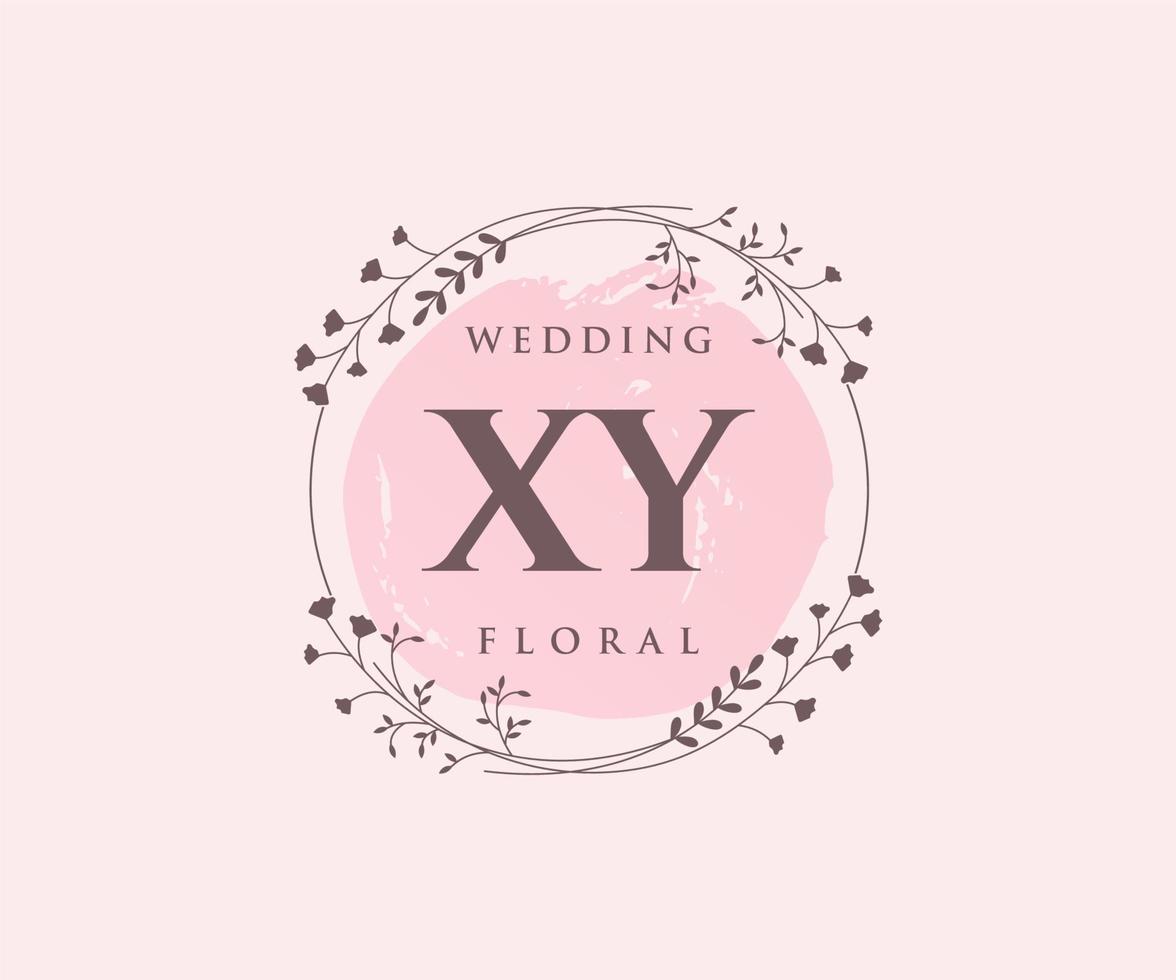 plantilla de logotipos de monograma de boda con letras iniciales xy, plantillas florales y minimalistas modernas dibujadas a mano para tarjetas de invitación, guardar la fecha, identidad elegante. vector