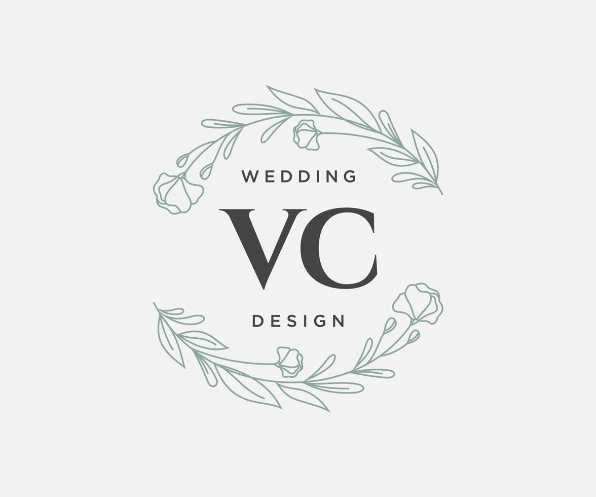 colección de logotipos de monograma de boda con letras iniciales de vc, plantillas florales y minimalistas modernas dibujadas a mano para tarjetas de invitación, guardar la fecha, identidad elegante para restaurante, boutique, café en vector