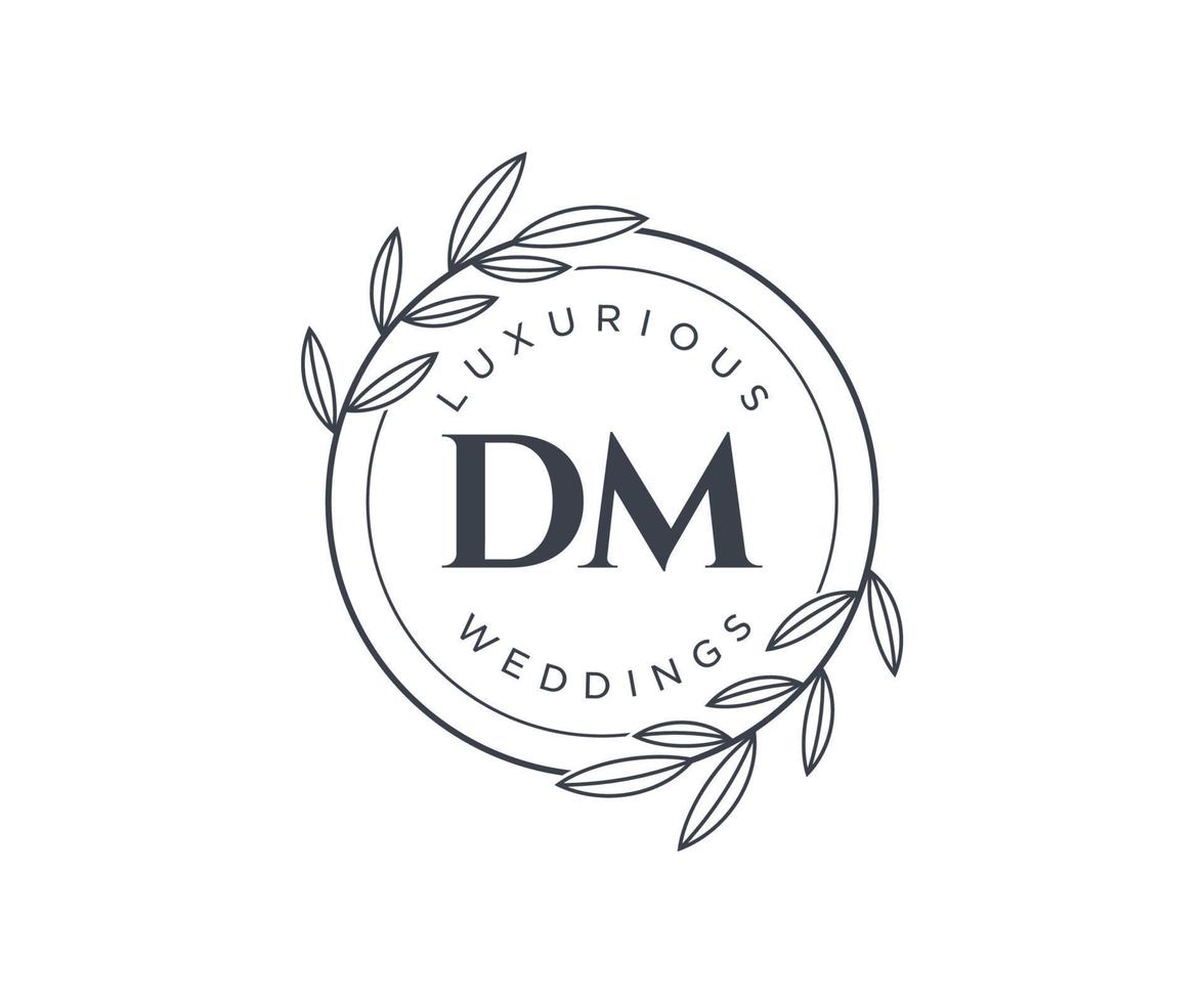 plantilla de logotipos de monograma de boda con letras iniciales dm, plantillas florales y minimalistas modernas dibujadas a mano para tarjetas de invitación, guardar la fecha, identidad elegante. vector