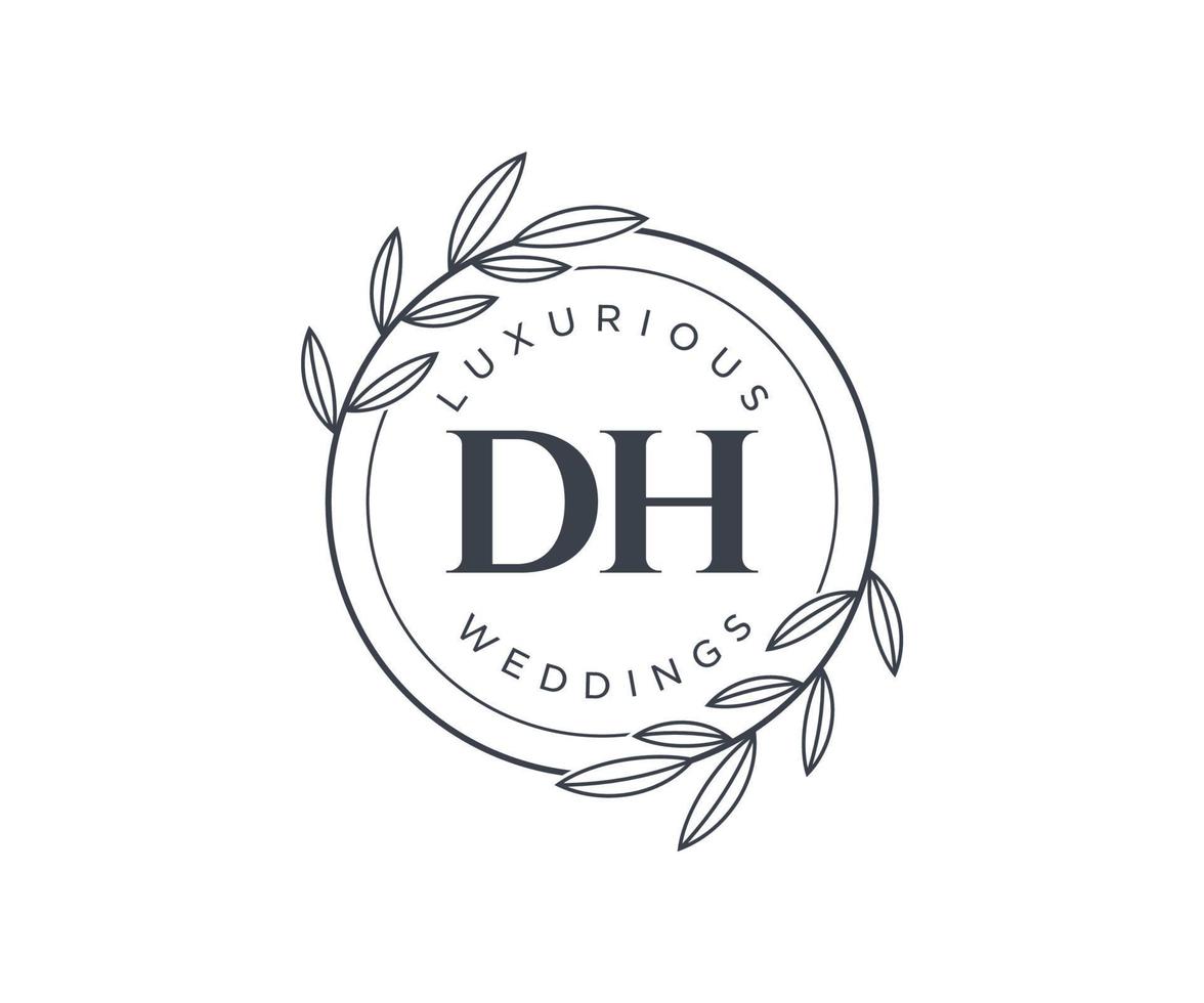 plantilla de logotipos de monograma de boda con letras iniciales dh, plantillas florales y minimalistas modernas dibujadas a mano para tarjetas de invitación, guardar la fecha, identidad elegante. vector