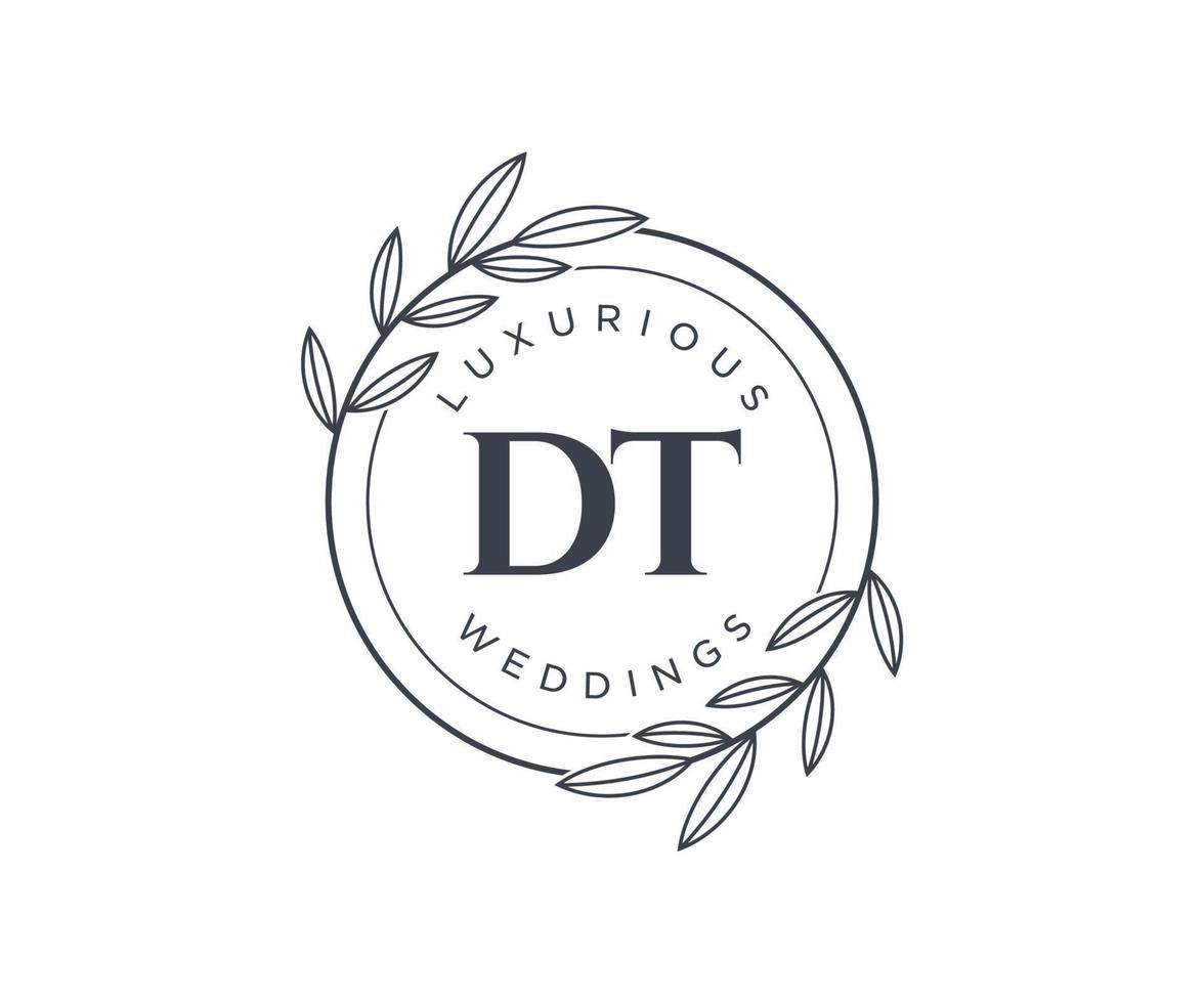 DT Initials letter Wedding monogram logos template, hand drawn modern minimalistic and floral templates for Invitation cards, Save the Date, elegant identity. vector