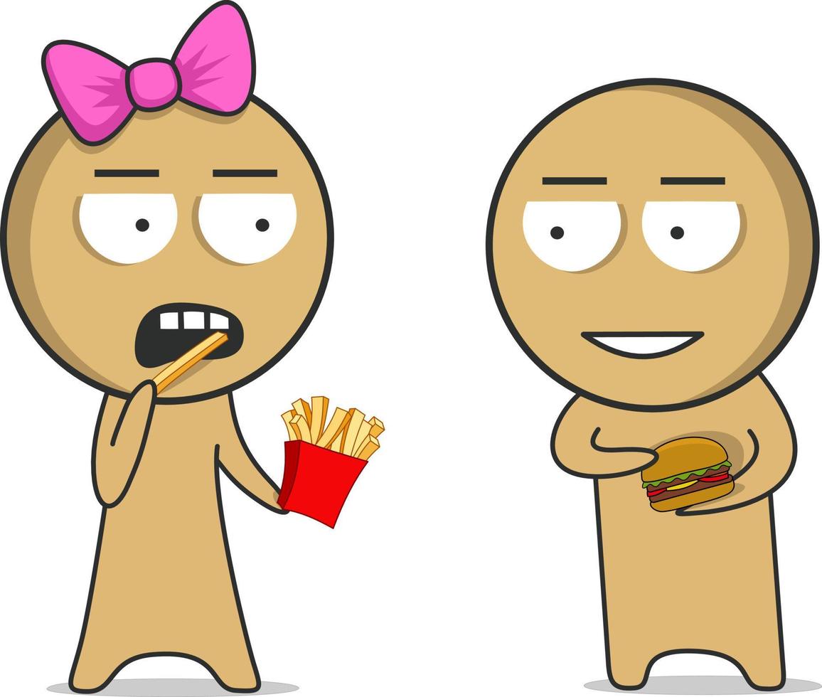 Girl Eating French Fries Boy Holding A Hamburger 18920582 Vector Art girl-eating-french-fries-boy-holding-a-hamburger-18920582-vector-art