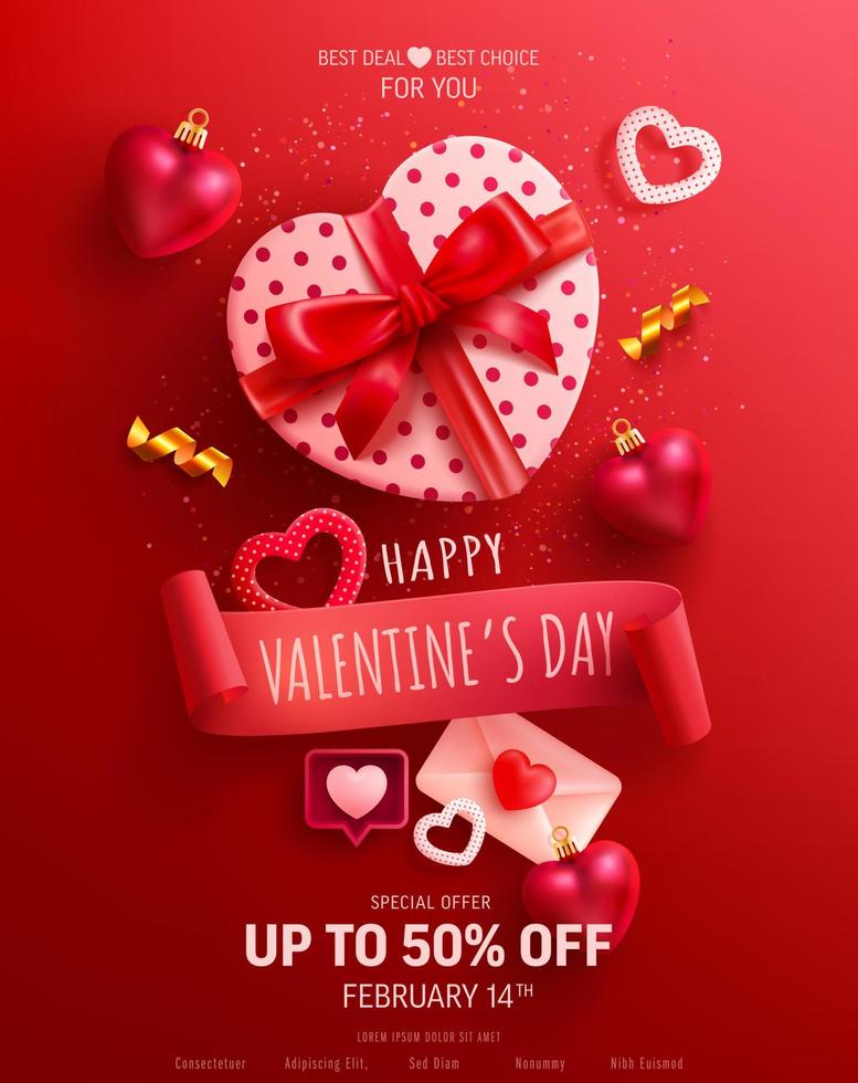 Valentine's Day Poster and Banner with sweet hearts Gift box and Valentine elements on pink background.Promotion and shopping template for love and Valentine's day concept. vector