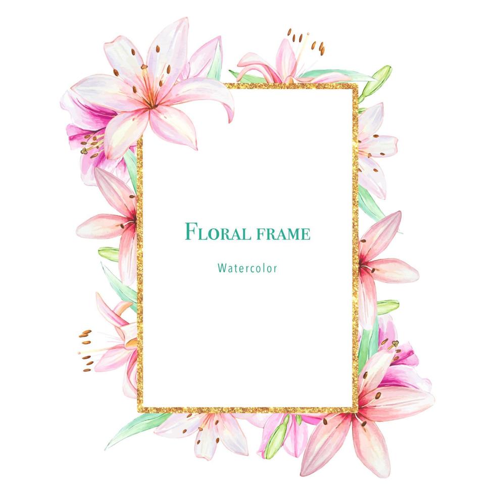 Floral frame with lilies , floral watercolor background vector