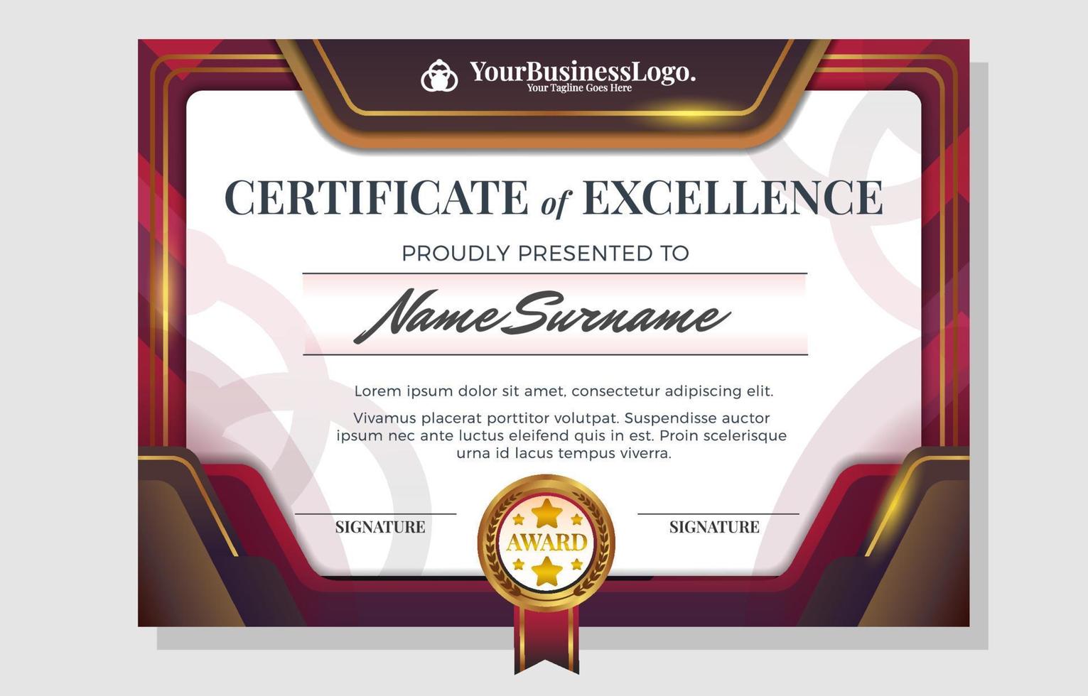 Professional Certificate of Excellence for Best Award vector