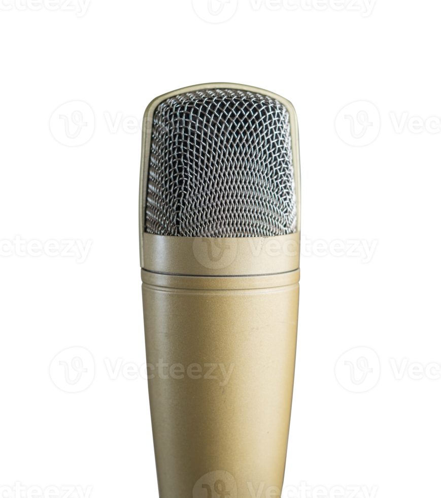 Golden microphone isolated for podcast and music design element png