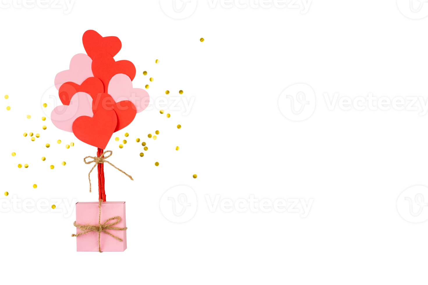 rosa gåva låda med hjärtan ballong och konfetti png