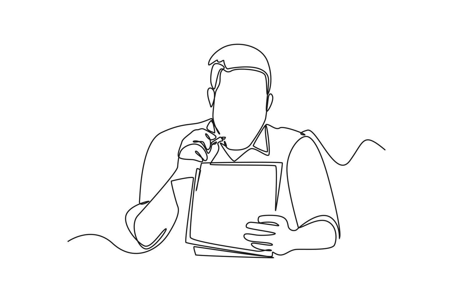 Continuous one line drawing happy businessman keep learning and growing. Personal growth concept. Single line draw design vector graphic illustration.