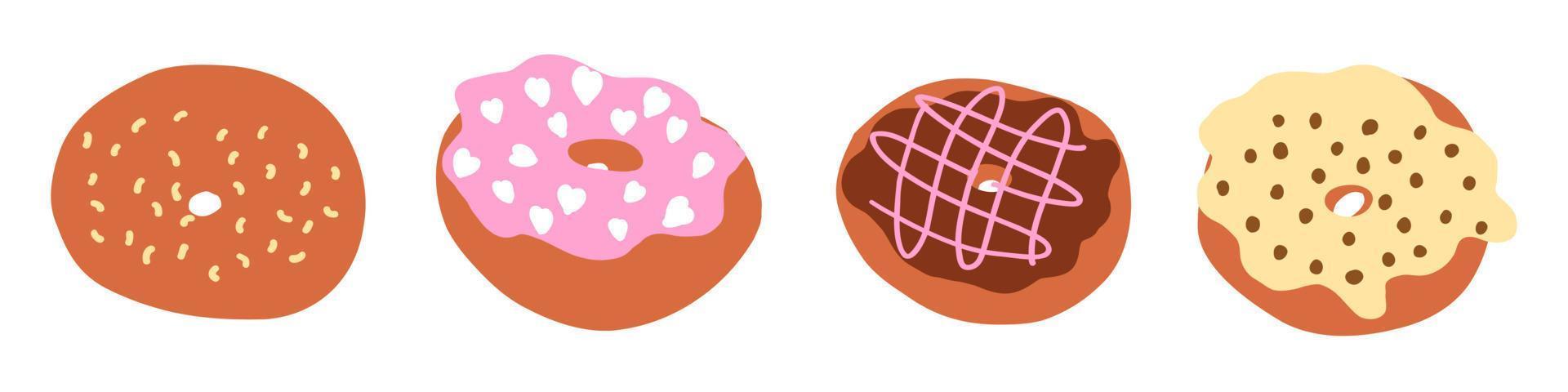 Donuts set in cartoon style. Vector illustration isolated on white background.