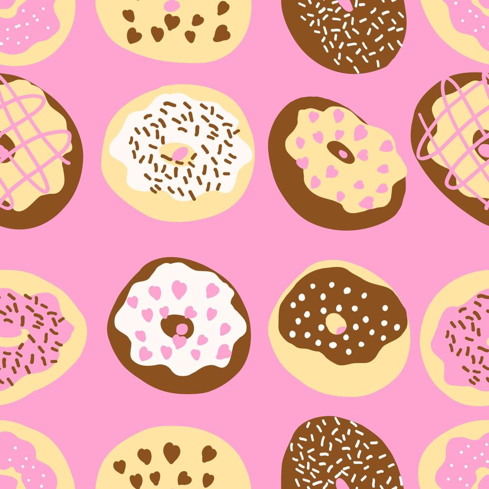 Donuts pattern. Vector illustration in cartoon flat style isolated on pink background