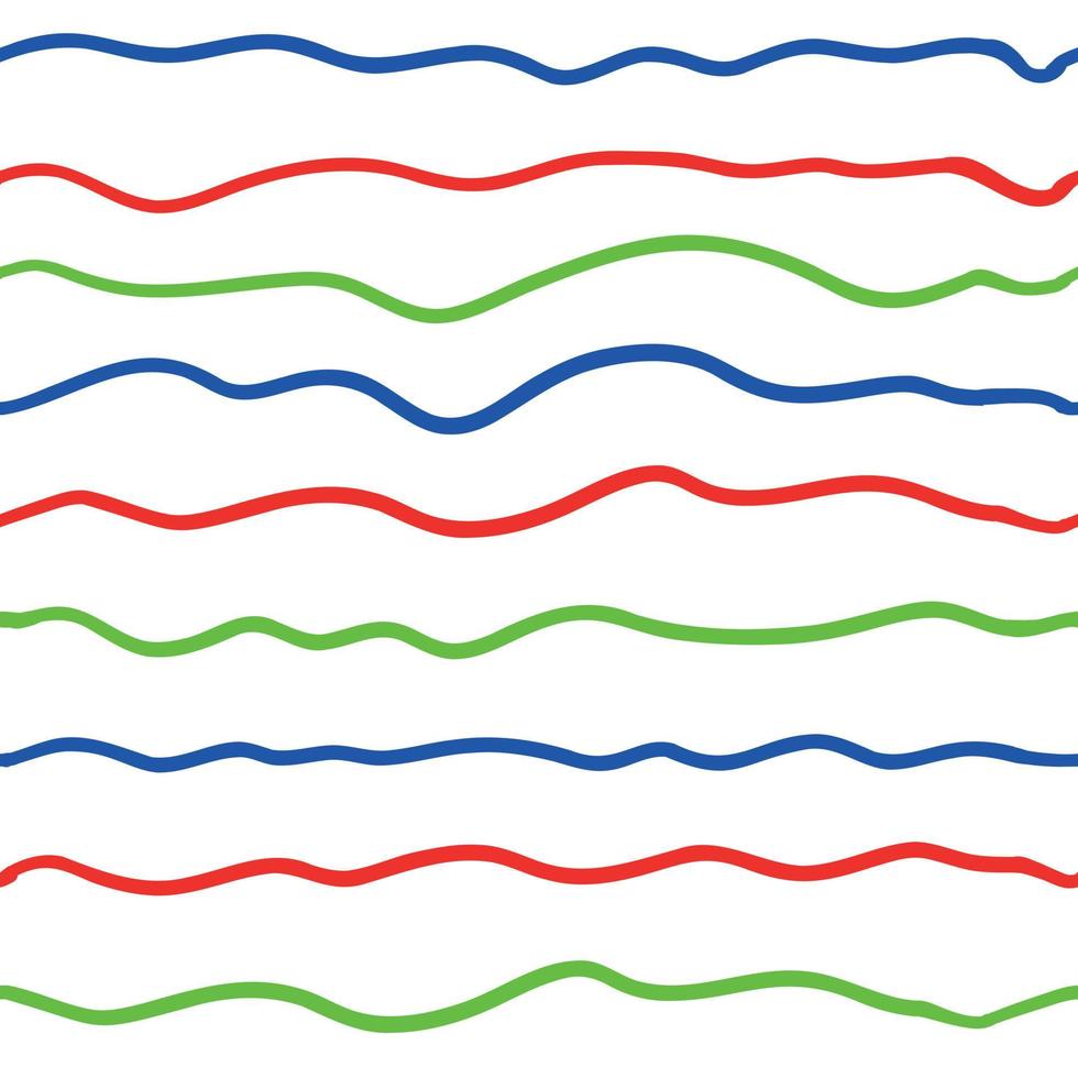Wave line seamless pattern. Vector illustration isolated on white background. Red, Blue and Green colors.