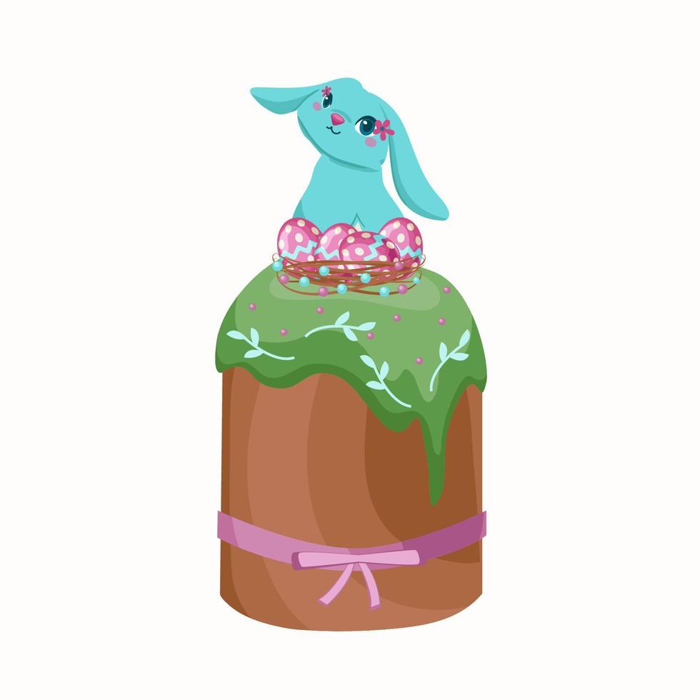 Festive Easter cake. Vector illustration in a flat style isolated on white background.