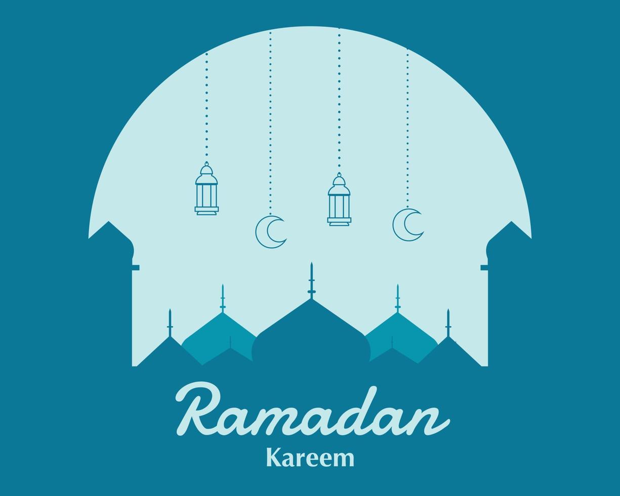 Ramadan Kareem Flat Illustration with Lantern vector