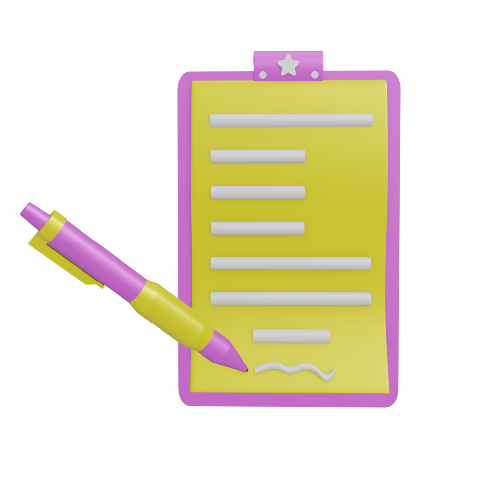 3D document contract signature icon with transparent background, perfect for template design, UI or UX and more. png