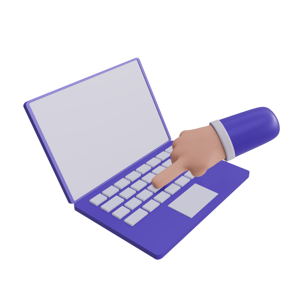 3D Laptop button pressing hand icon, with transparent background. png