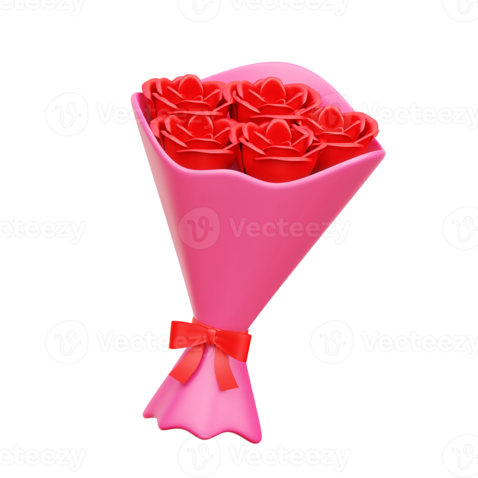 bouquet de fleurs de rose 3d, illustration 3d de la saint-valentin png