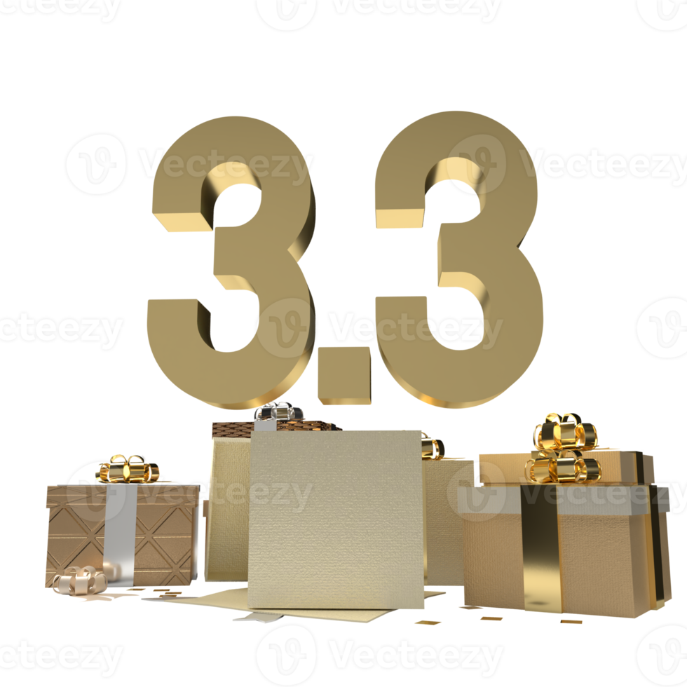 The 3.3 and gold gift box png image