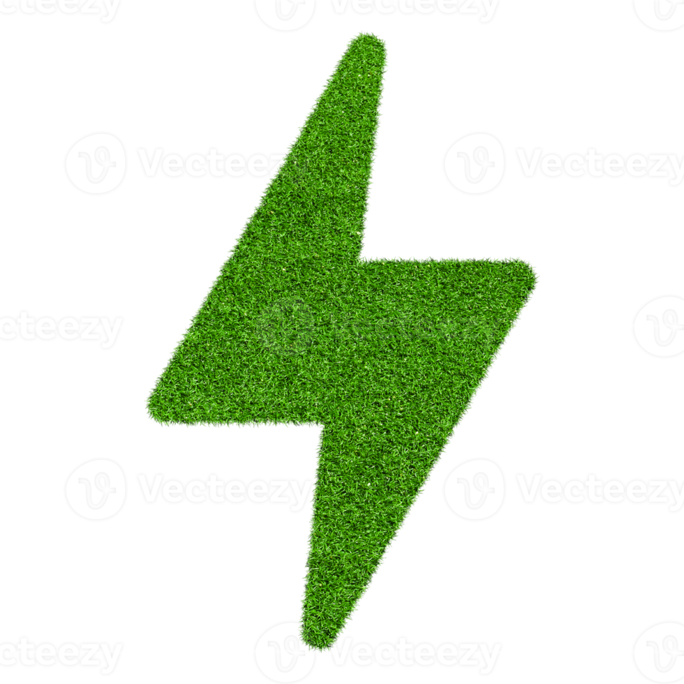 Bolt lighting flash icon made from Green grass isolated on transparent background PNG file.