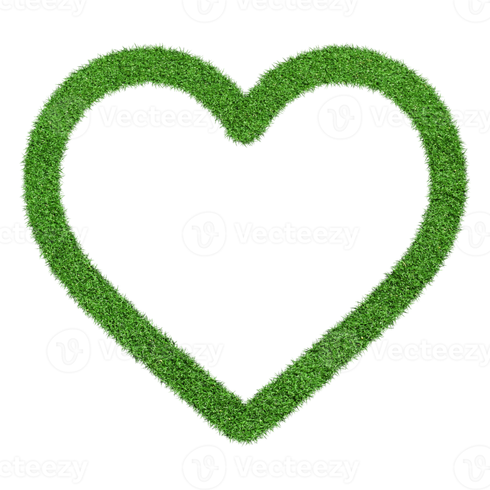Heart icon made from Green grass isolated on transparent background PNG file.