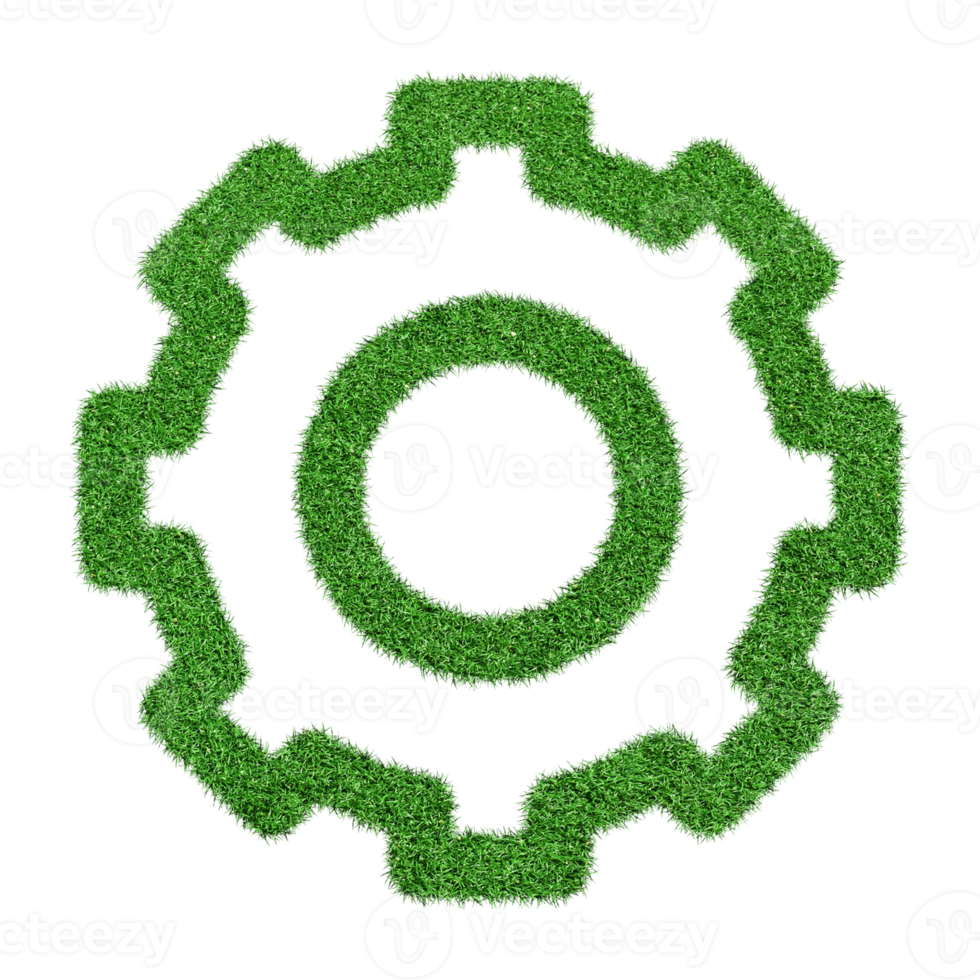 Gear icon made from Green grass isolated on transparent background PNG file.