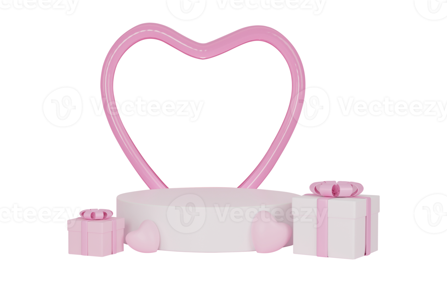 3D Heart and gift box with podium stand to show product display Isolated on transparent background PNG file format.