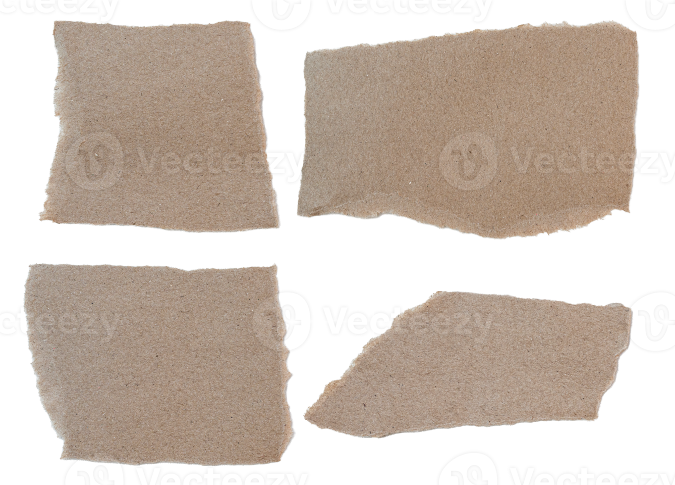 Set of Brown ripped piece of paper isolated on transparent background PNG file