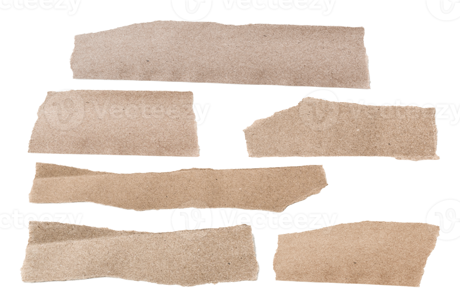 Set of Brown ripped piece of paper isolated on transparent background PNG file