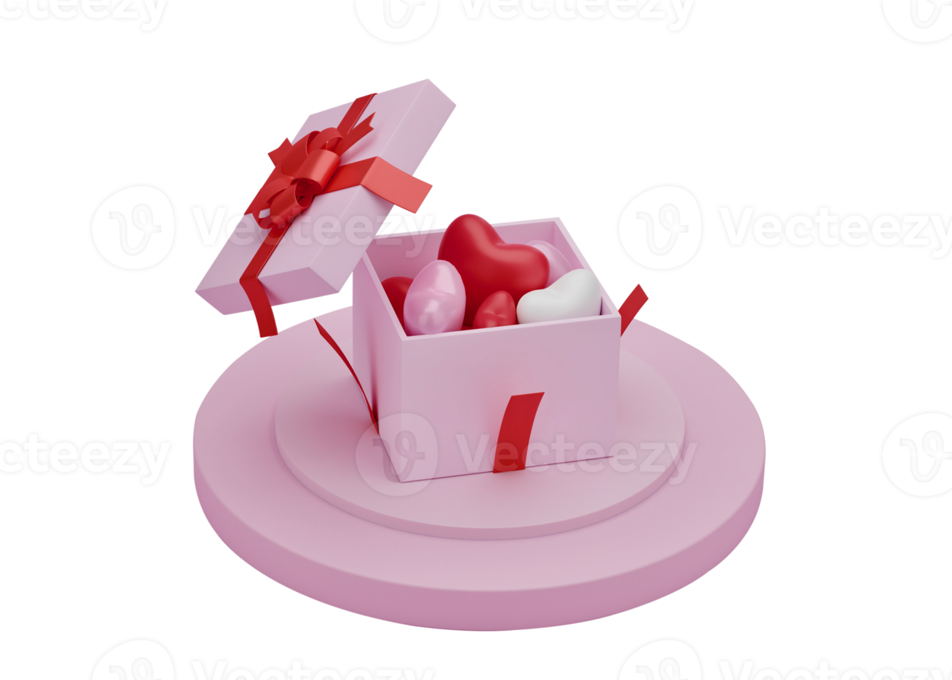 3D Heart and gift box with podium stand to show product display Isolated on transparent background PNG file format.