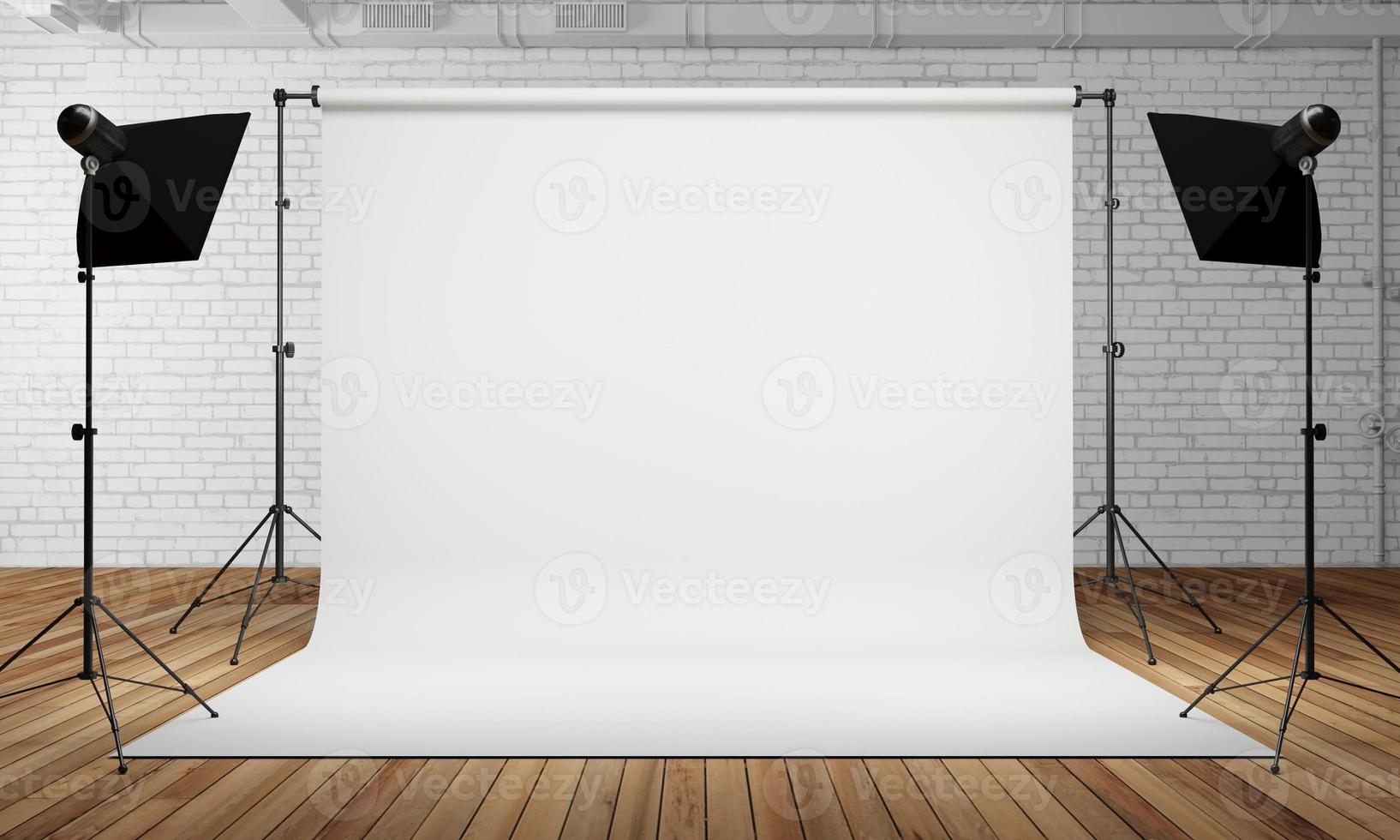 Photo studio room with white background banner