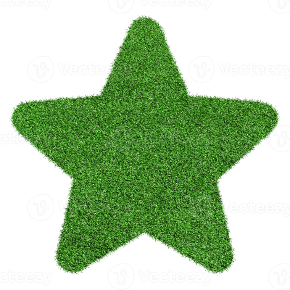 Star icon made from Green grass isolated on transparent background PNG file.