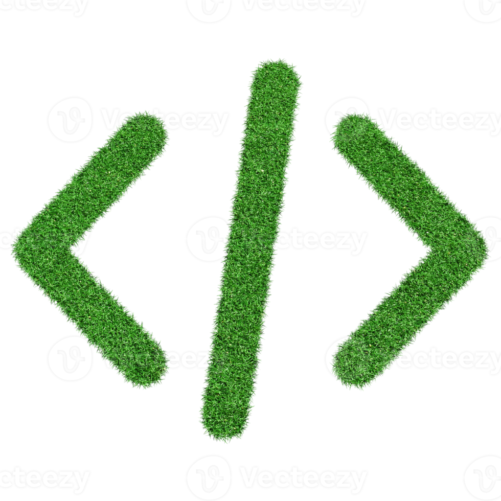 Programming code icon made from Green grass isolated on transparent background PNG file.