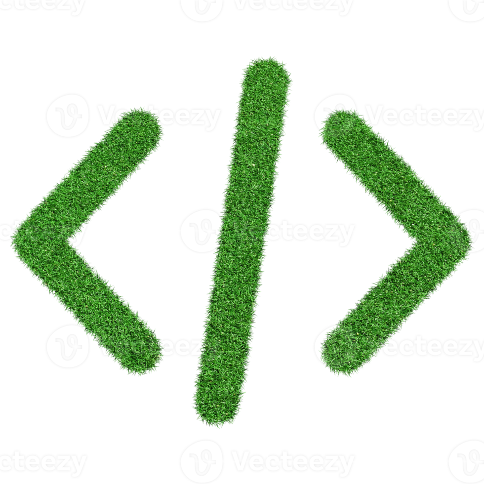Programmiercode-Symbol aus grünem Gras isoliert auf transparentem Hintergrund png-Datei. png