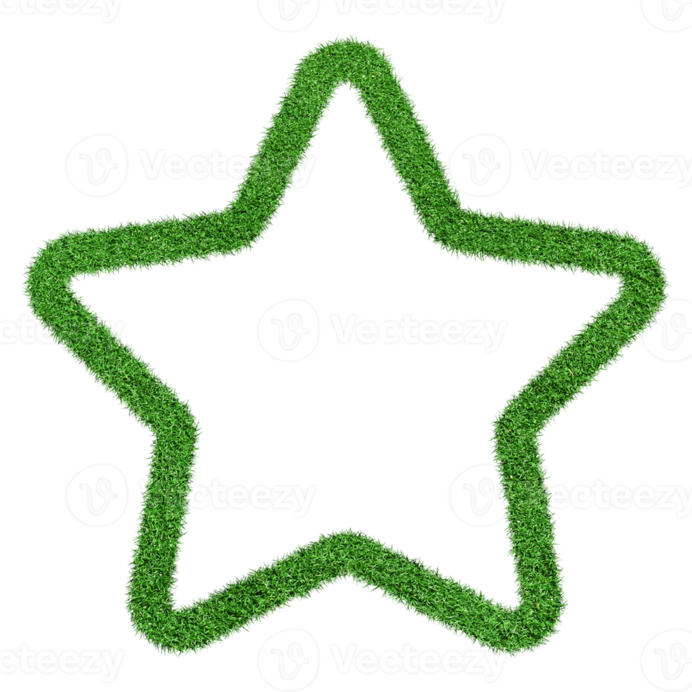 Star icon made from Green grass isolated on transparent background PNG file.