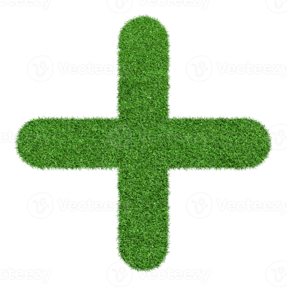 Plus icon made from Green grass isolated on transparent background PNG file.