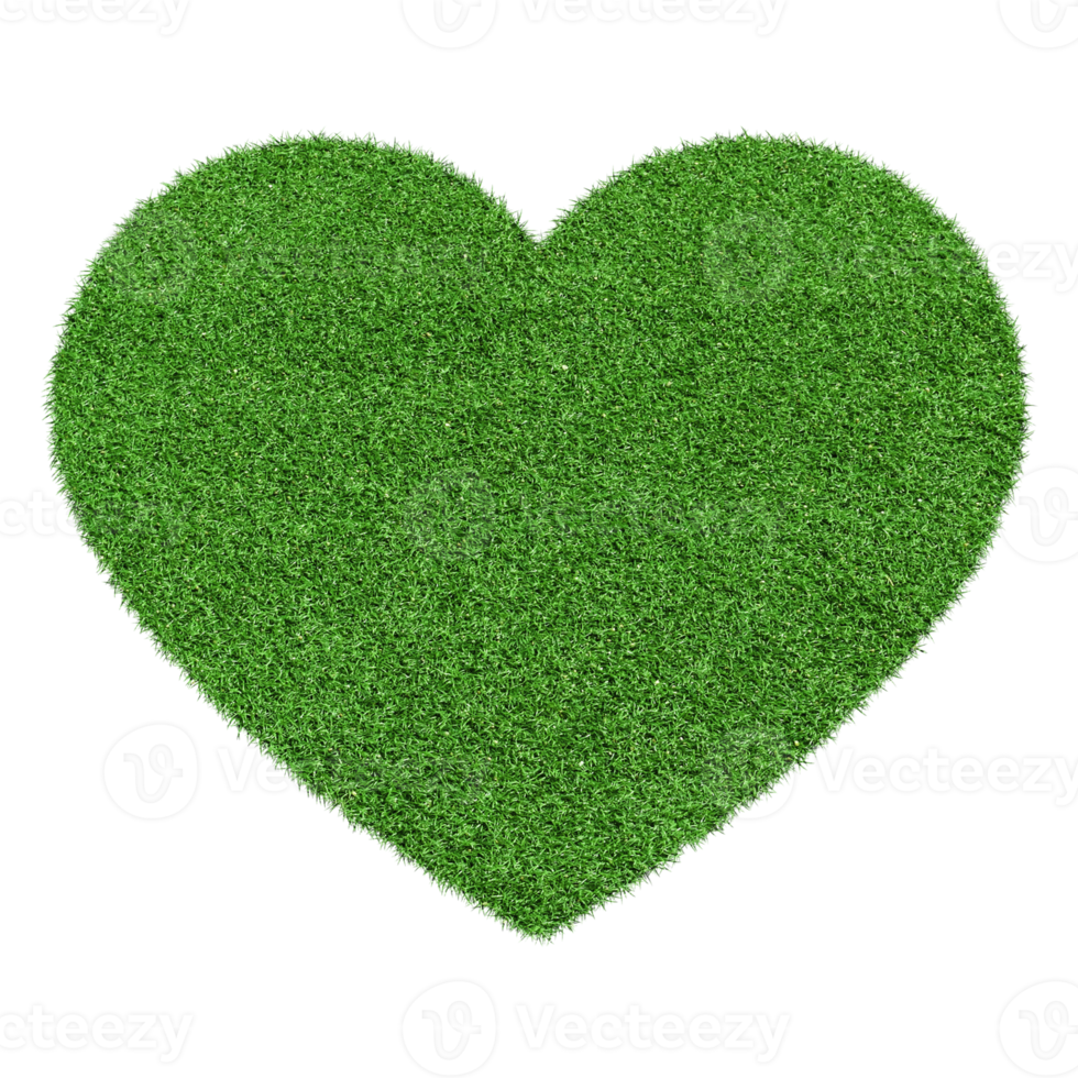 Heart icon made from Green grass isolated on transparent background PNG file.