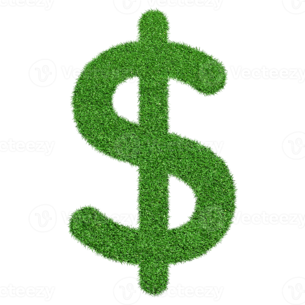 Dollar sign icon made from Green grass isolated on transparent background PNG file.