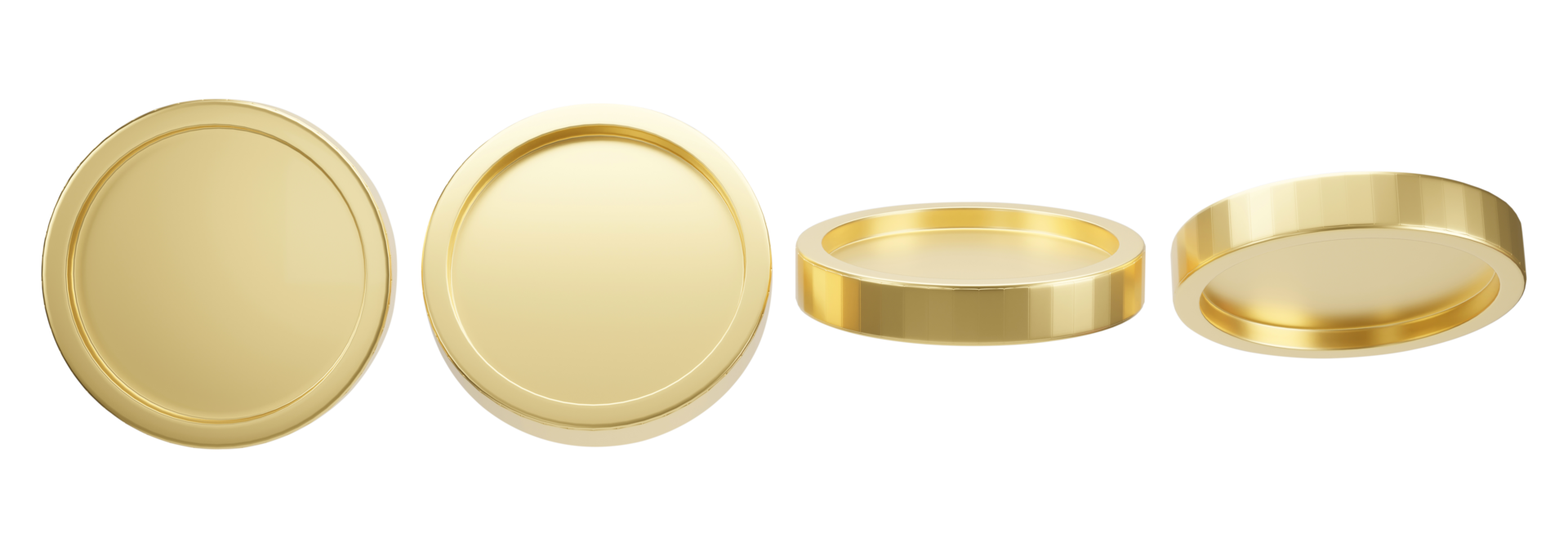 Set of golden coin in different shape isolated on transparent