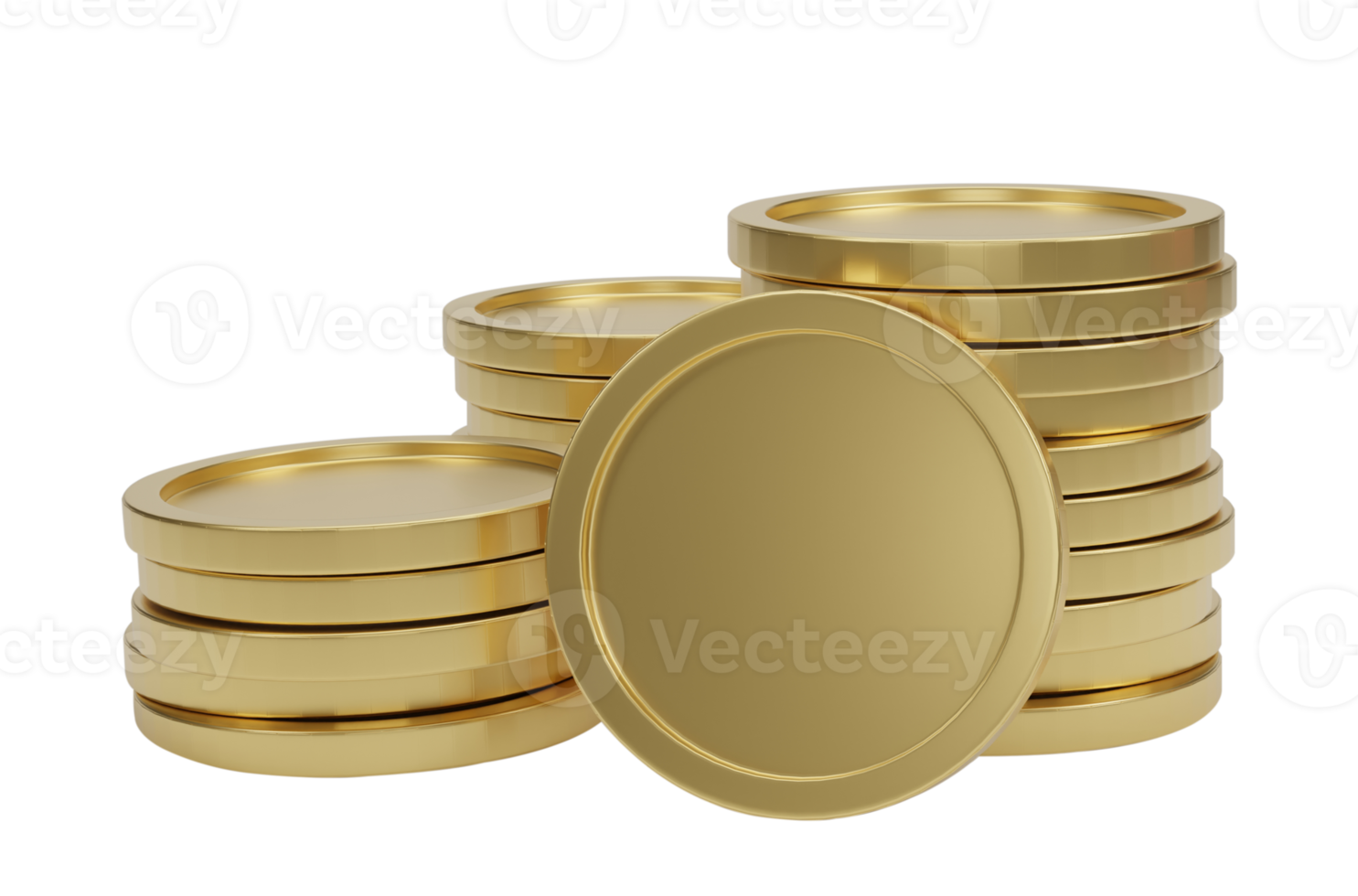 3d rendering. Stack of dollar coins isolated on transparent background PNG file.