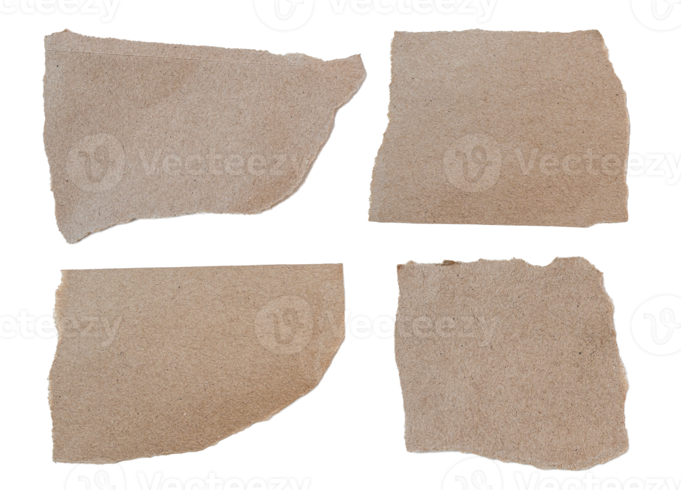 Set of Brown ripped piece of paper isolated on transparent background PNG file