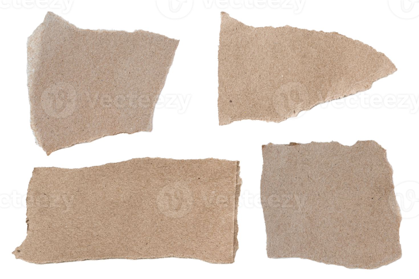 Set of Brown ripped piece of paper isolated on transparent background PNG file