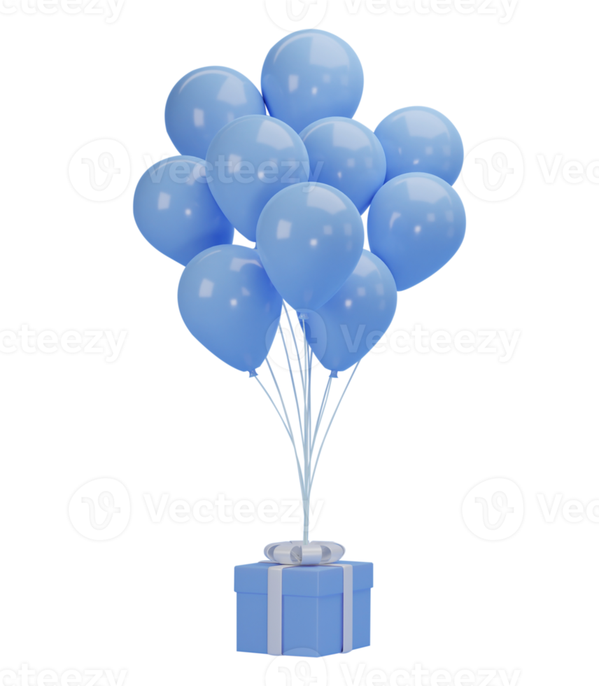 3d rendering. Gift box with balloon isolated on transparent background PNG file