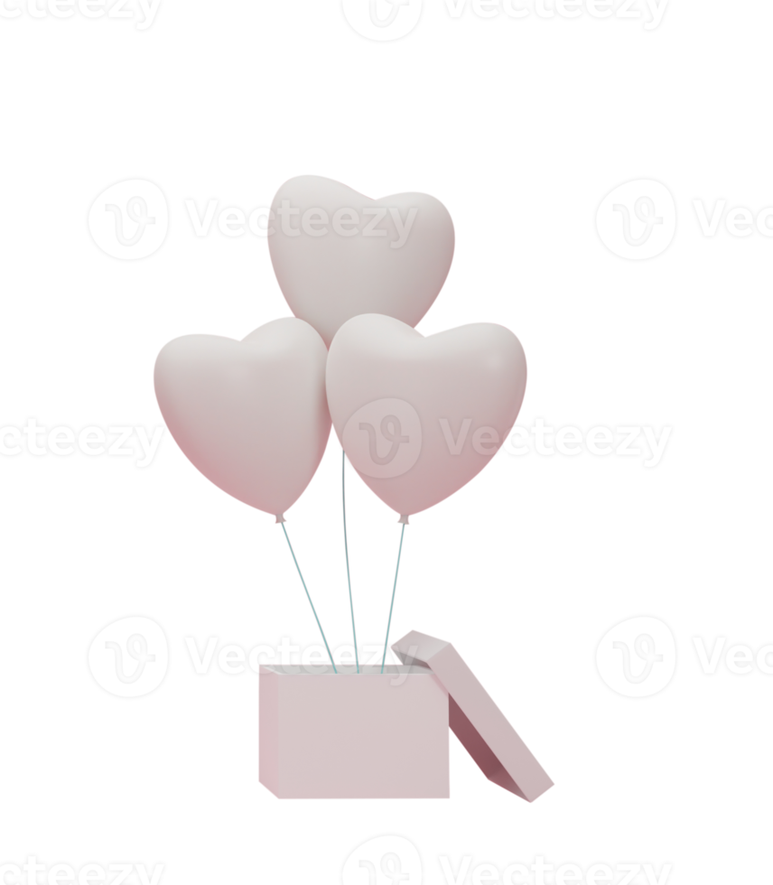3d rendering. Gift box with balloon heart isolated on transparent background PNG file