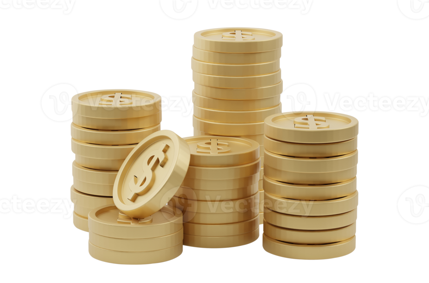 3d rendering. Stack of dollar coins isolated on transparent background PNG file.