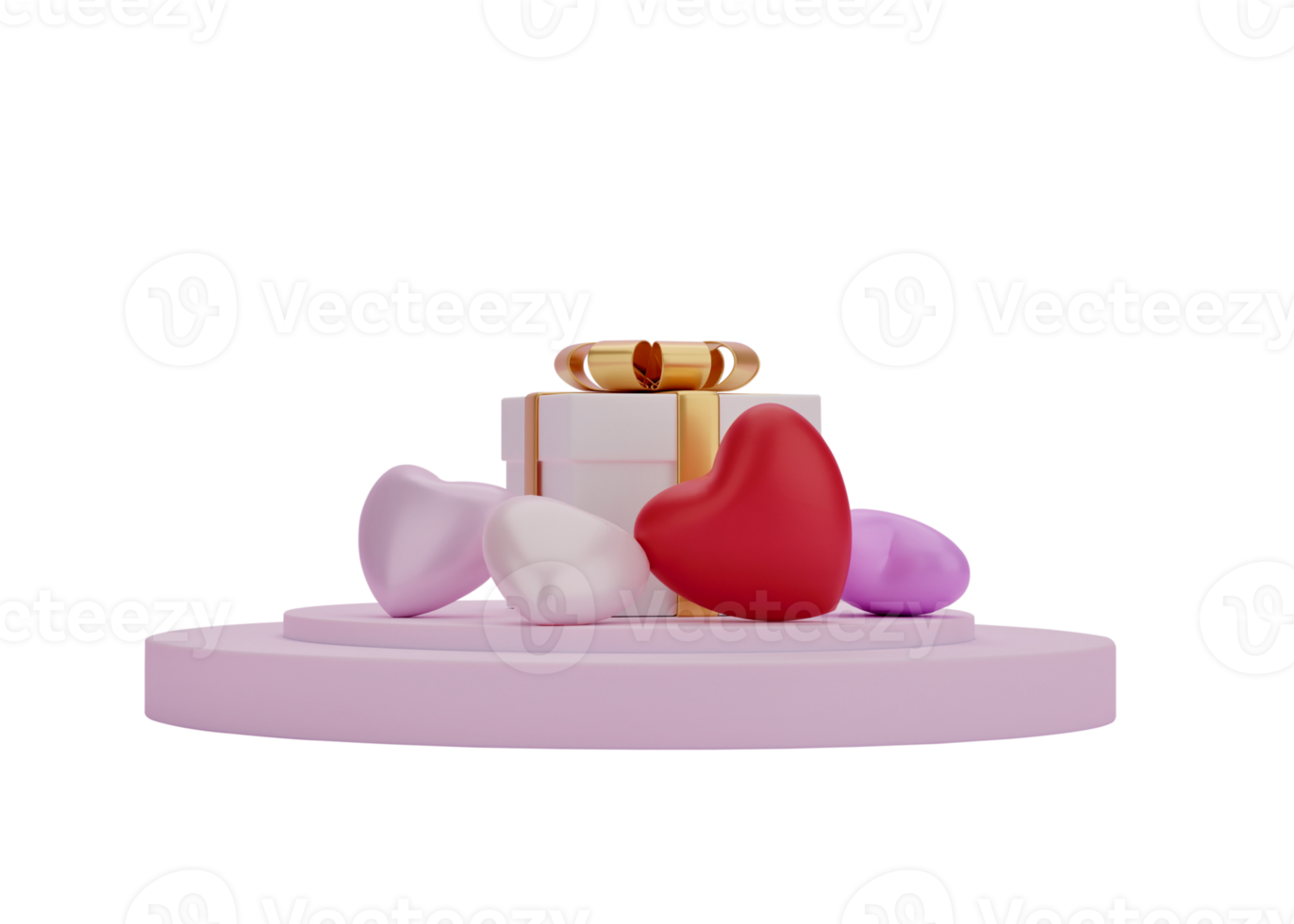 3D Heart and gift box with podium stand to show product display Isolated on transparent background PNG file format.