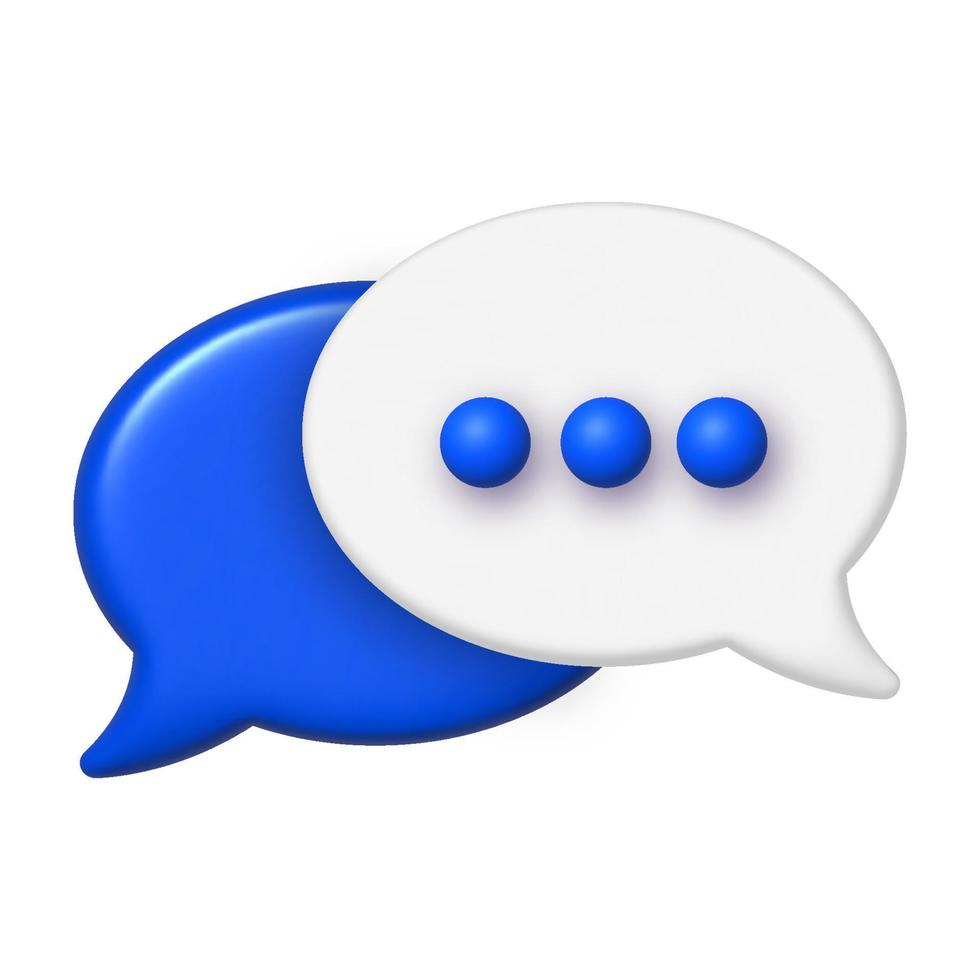 Communication Chat 3D Icon. White and blue speech bubbles. Vector illustration.