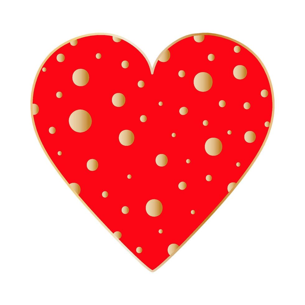 Happy Valentine's Day. Big red heart with gold circles. vector