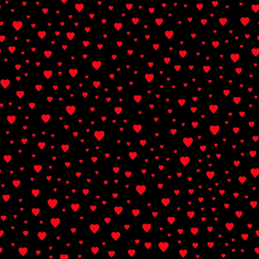 Feliz día de San Valentín. patrón transparente con corazones rojos brillantes y fondo negro vector