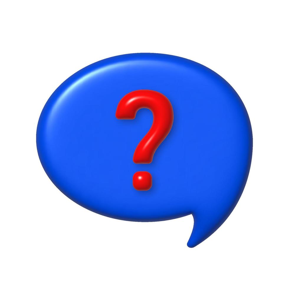 Speech bubble 3D Icon. Red question mark on a blue bubble. Vector illustration.